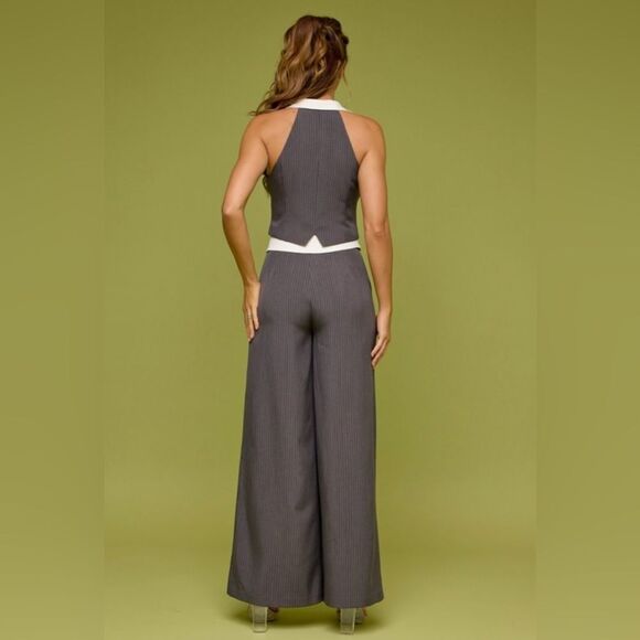 Pin Stripe Vest and Pant Suit Set- Charcoal - Picture 5 of 9